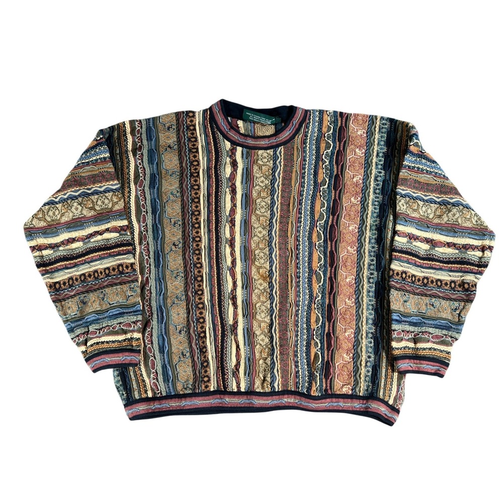 Vintage Tundra 3D Knit Sweater Mens Large Multicolor Textured Vertical Stripe